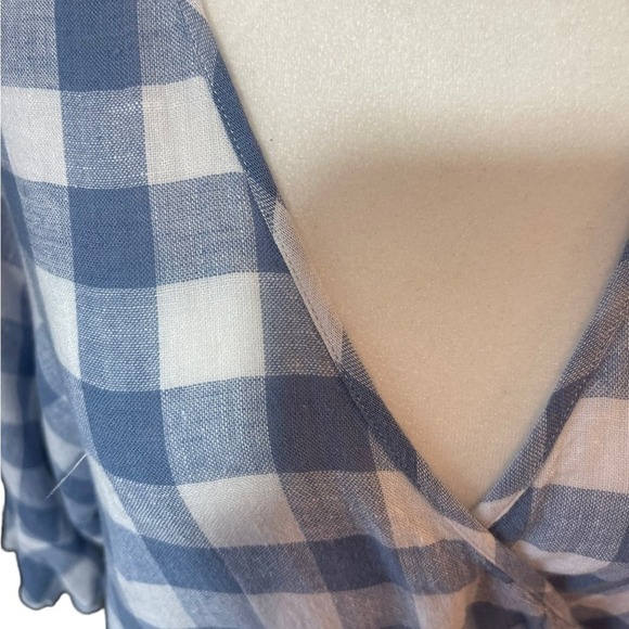 RAILS Athena Crop Wrap Gingham Blouse - blue & white, size small - Picture 11 of 15